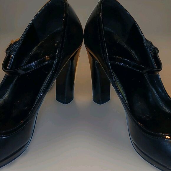 Ralph Lauren Black Patent Leather Size 6 Mary Jane Heels 4" Preppy Coquette - Picture 4 of 7
